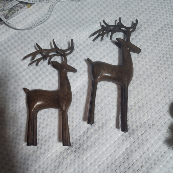 METAL BRONZE CAST IRON VINTAGE SET OF 2 MAJESTIC REINDEER SHELF SITTERS DECOR - Picture 5 of 8